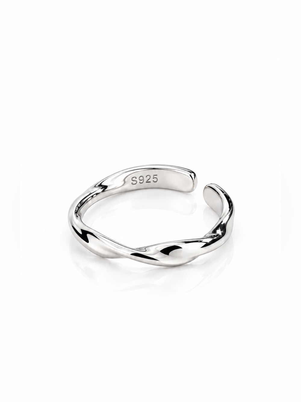 Minimalist Dainty S925 Silver Tone Twisted Open Band Adjustable Ring RS946-1